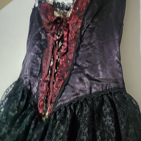 VINTAGE Gunne Sax Jessica McClintock Corset Bustier Tiered Lace Dress Black Red - Picture 11 of 16